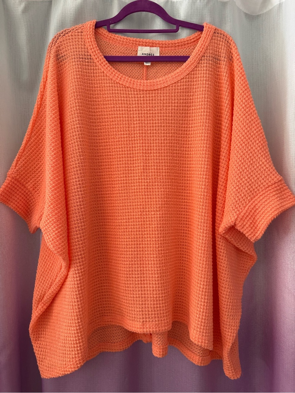 Andree Coral Orange Waffle Knit Boxy Pullover